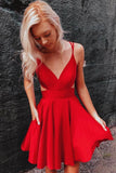 A-line Short V Neck Red Prom Dress Cocktail Graduation Homecoming Dress OKZ66