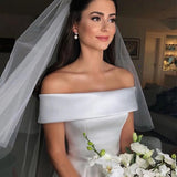 Simple A-line Ivory Wedding Dress Satin Off The Shoulder Bridal Gowns OKX3