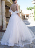 Princess Straps Lace Dropped Sleeves Tulle A Line Beach Wedding Dress OKH83
