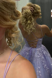 Sparkly Lavender Short Homecoming Dress A Line Tulle Sleeveless Lace Appliques Party Dress OK1771