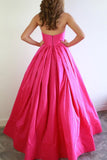 Strapless Hot Pink Satin Long Prom Dress With Bowknot A-line Formal Evening Dress OKX12