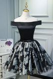 A Line Black Off the Shoulder Homecoming Dresses, Short Prom Dresses OKN69