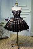 Black A Line Tulle Sweetheart Homecoming Dress, Short  Prom Dress OKN52