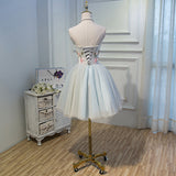 A Line Sweetheart Tulle Short Homecoming Dresses With Flowers OKN45