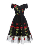 Charming Off the Shoulder Tulle Black Homecoming Dress with Flowers OKO45