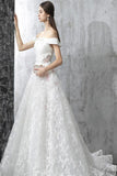 Princess White Off the Shoulder Lace A Line Wedding Dresses OK637