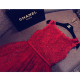 Charming Red A-Line Lace Short Sleeveless Homecoming Dresses OKD9