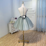 A Line Tulle Flowers Short Homecoming Dress, Cheap Party Dress OKN51