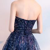Navy Blue A-Line Strapless Sequined Short Homecoming Dresses OKC54