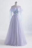 Princess Tulle Jewel Floor-length Prom Dress With Lace Appliques OKU60