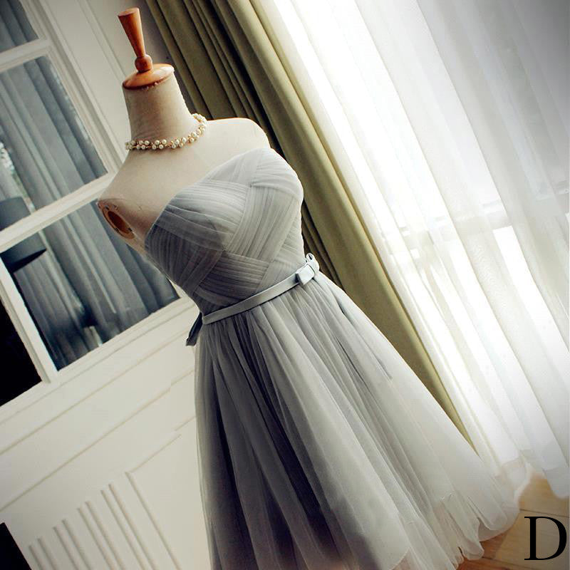 Elegant A-Line Strapless Purple Tulle Short Homecoming Dresses with Bowknot OK327