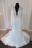 New Sexy Deep V-Neck Lace Top Long Sleeves Mermaid Wedding Dress OK803