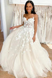 Fashion Tulle A-line Spaghetti Straps Sweetheart Lace Appliques Wedding Dresses OK1763