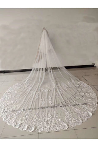 Ivory Lace Appliqued Tulle Wedding Veils, Bridal Veil WV20