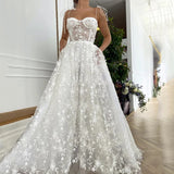 Gorgeous Off White Sweetheart Lace Prom Dress A-line Spagetti Straps Long Evening Dress OKW56