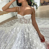 Gorgeous Off White Sweetheart Lace Prom Dress A-line Spagetti Straps Long Evening Dress OKW56