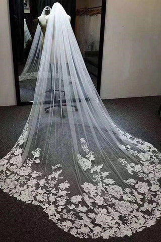 New Arrival Elegant One Layer 2M Tulle Wedding Veils Lace Appliques Edge OV91