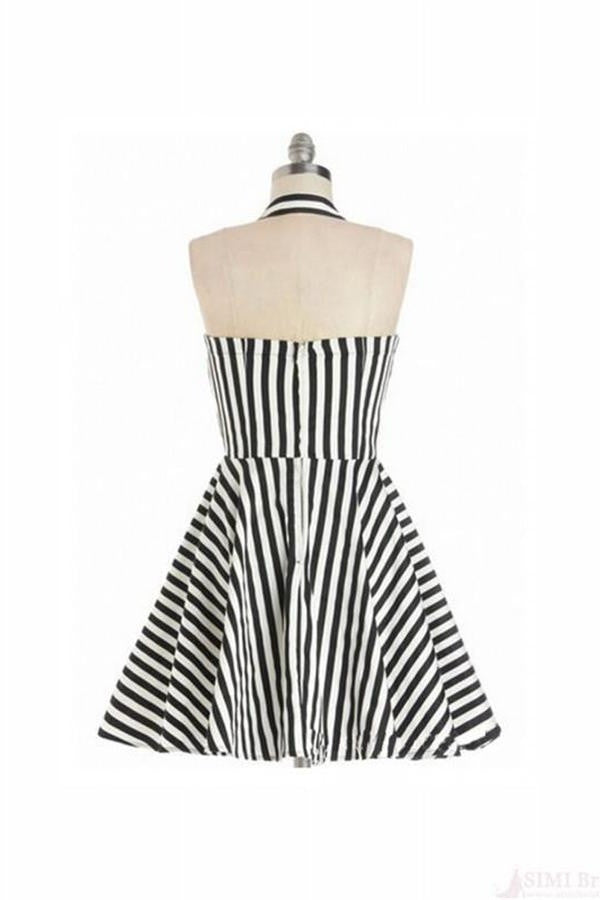 Cute Stripe Halter Handmade Simple Cheap Vintage Dress V15