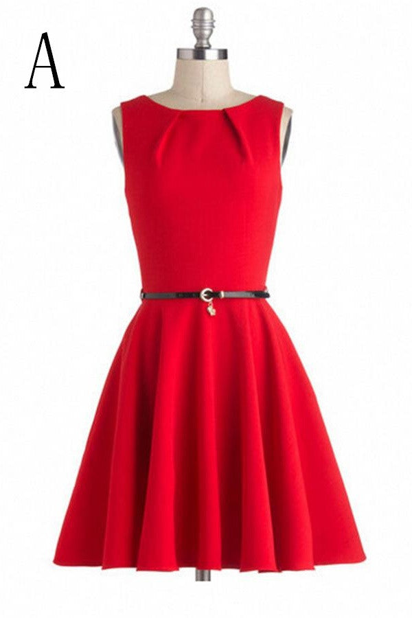 Light Red Short Simple Handmade Beautiful Vintage Dress V8