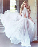 New A-line Cheap Long Sexy Simple Ivory High Neck Tulle Prom Dresses OK759