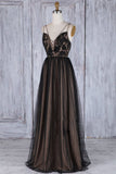 Chic Black Long Straps Tulle A Line Prom Dresses,Evening Dresses OK879