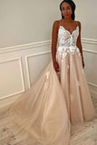 A-line V Neck Tulle Prom Dress Formal Evening Dress OKZ11