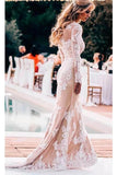 Vintage Long Sleeve Mermaid Lace Applique Wedding Dress OKN93