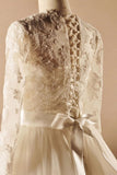 Modest Long Sleeves Ball Gown Big Lace Wedding Dress W1