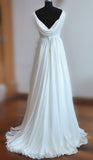 Simple White A-line V-neck Backless Sweep Train Chiffon Cheap Beach Wedding Dress OK219