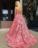 A-line Strapless Modest Cheap Long Prom Dress With Pockets Unique Evening Dress OKX33