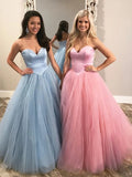 Charming A-line Sweetheart Zipper Long Prom Dress Tulle Evening Dress OKT19