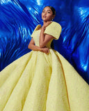 Ball Gown Sparkly Yellow Short Sleeves Prom Dress Evening Dress OKT15