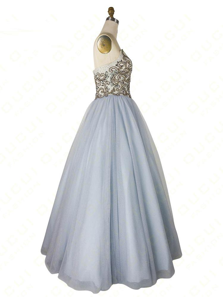 A-line Sweetheart Beaded Light Blue Long Prom Dress Unique Formal Gowns OKR55