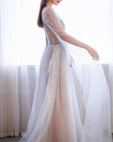 A-line Round Beaded Long Prom Dress Charming Formal Gown OKS70