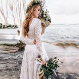 A Line Lace Long Sleeves Wedding Dress Long Pregnant Beach Maxi Gowns OKV30