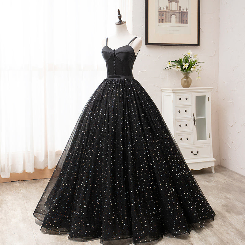 Vintage Ball Gown Lace Up Black Princess Prom Dress OK910
