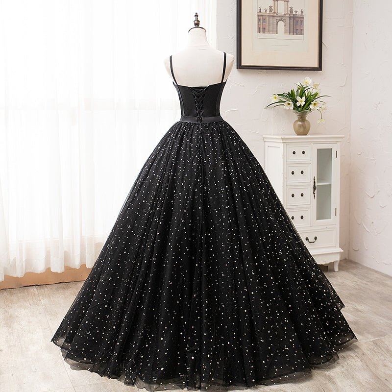 Vintage Ball Gown Lace Up Black Princess Prom Dress OK910