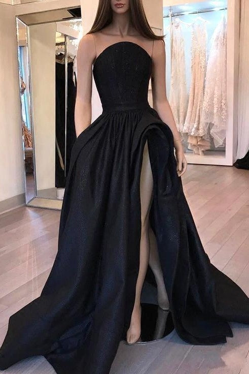 New Arrival Simple Black Strapless Prom Dress Modest Evening Dress OD91