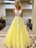 Beauty Yellow Long A-line Prom Dress For Teens Elegant Princess Dress OK191