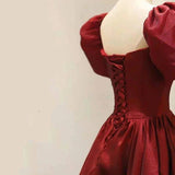 Vintage Burgundy A Line Ankle Length Satin Long Prom Dress Women Dress OK1361