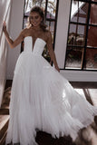 Cute A Line Strapless White Tulle Tutu Wedding Dress N113