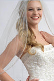 One Layer Fingertip Beading Edge Wedding Veils with Crystals and Sequins WV2