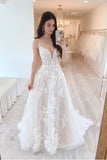 Appliques Lace Bride Dress with Beaded Straps Charming A Line Wedding Dress OK1707