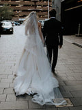 A Line Tulle Appliques Lace Corset A-line Bridal Dress Tulle Skirt OK1293