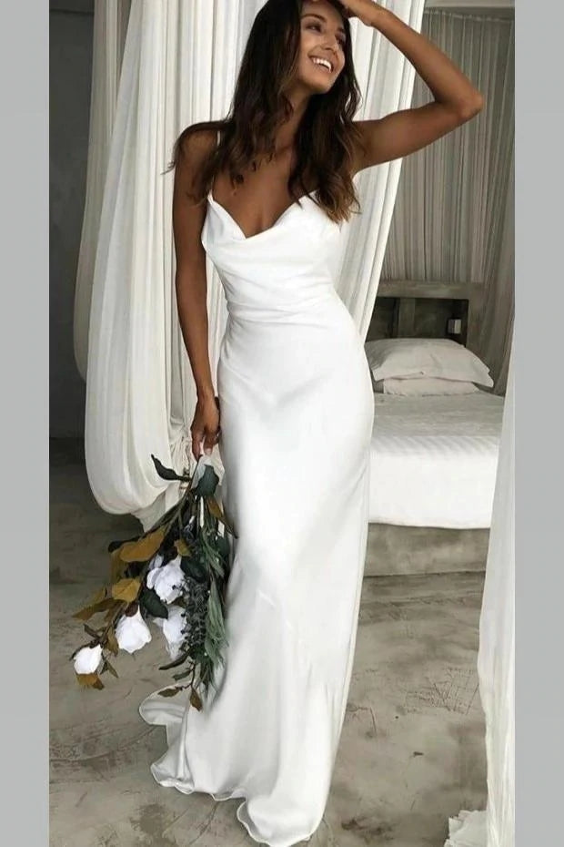 Chic Cowl Neckline Mermaid Spaghetti Straps Long Wedding Dress OK1418