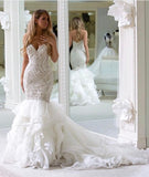 Backless Ruffled Train Mermaid Sweetheart Wedding Gown with Beaded Bodice OK1428