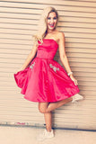 Simple A Line Strapless Short Homecoming Dresses with Pockets OKO4