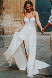 Casual Beach Wedding Dress with Side Split Sweetheart Simple Boho Wedding Dress OK1587