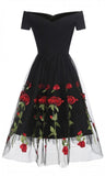 Charming Off the Shoulder Tulle Black Homecoming Dress with Flowers OKO45