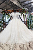 Elegant Ball Gown Big Wedding Dress, Appliques Bridal Dress with Short Sleeves OKN73